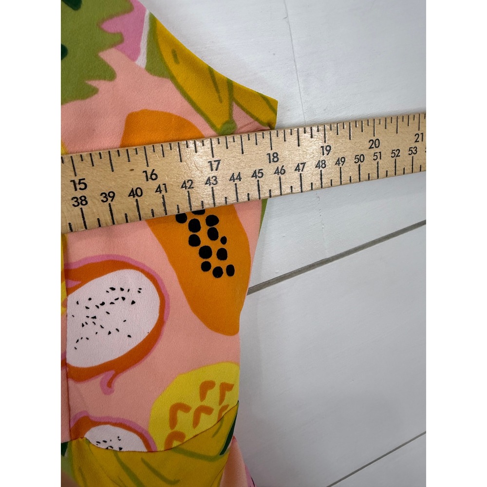 Anthropologie Hutch High-Low Wrap Dress Tropical Fruit Print Pink L - Picture 8 of 9